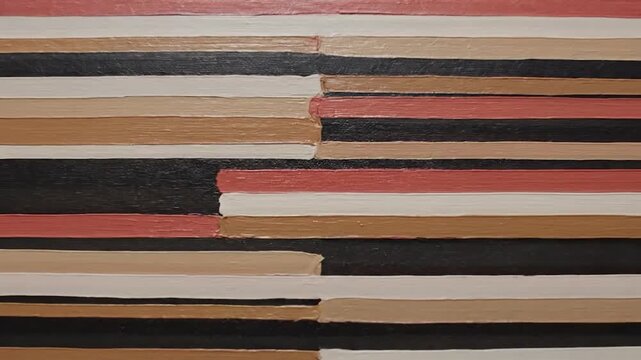 Abstract painting with horizontal lines in brown, beige, and salmon colors