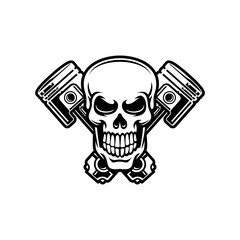 skull design with two crossed pistons