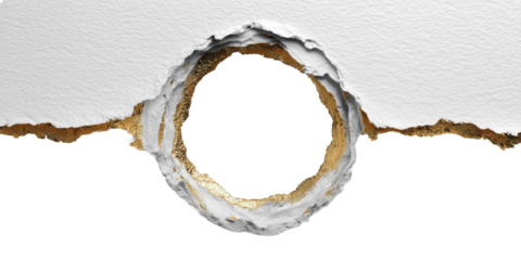 Breach of the Wall: A close-up view reveals a gaping hole in a wall, its edges jagged and torn, a visual metaphor for overcoming obstacles or breaking through barriers. 