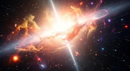 Cosmic explosion in deep space with vibrant colors and energy beams