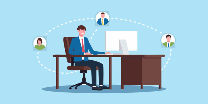 Business team collaboration and communication network