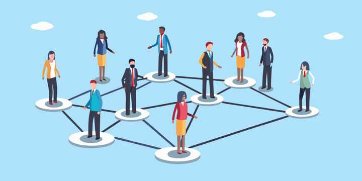 Diverse business people connected in a network structure