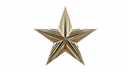 Golden star metallic five pointed shape shiny surface 3D rendering isolated on transparent background symbol of achievement elegant and decorative festive and celebratory