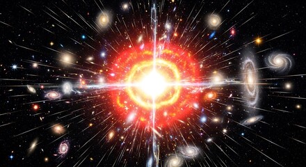 Cosmic explosion with bright energy bursts and celestial bodies background