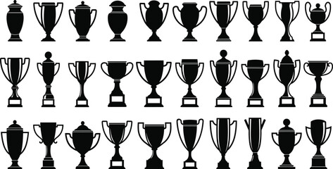 Grand Trophy Cup Silhouettes Collection Various Shapes Awards Victory Success Achievement Competition Championship Winner Prize Reward Isolated White Background