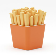 Golden french fries in an orange box, a tasty fast food snack