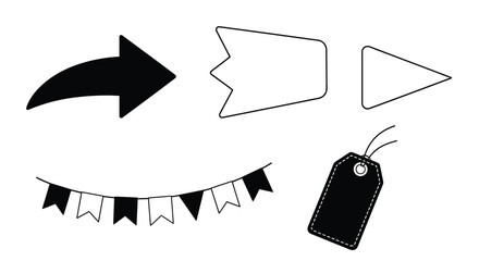 Vector illustration of black and white design elements isolated on for decoration