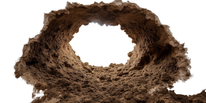 Hole in the Earth: View through the Earth opening, revealing the texture of the soil, the beauty of the hole in the earth