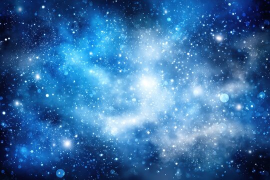 Majestic winter night sky filled with glowing particles, deep azure background, ideal for captivating holiday-themed graphics and banners