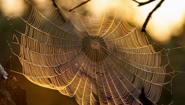 large golden orb spider web with a swirling motion in natural light - Powered by Adobe