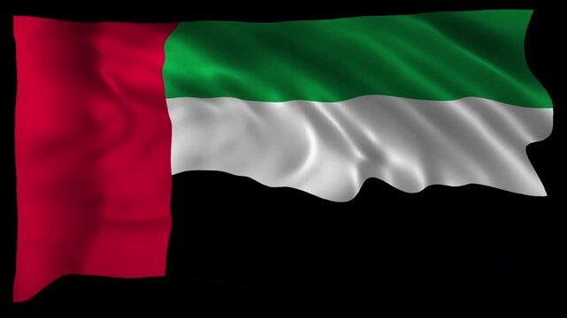 Realistic UAE flag waving in seamless loop with clean alpha channel perfect for overlays broadcast video edits national celebrations Spirit of the Union patriotic visuals presentation high quality 4K