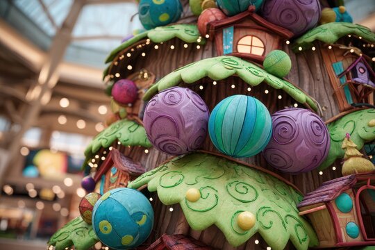 A whimsical 3D tree design featuring playful decorations, bright colors, and soft lighting, perfect for engaging children's marketing materials