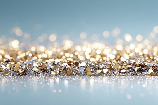 Ethereal blue backdrop adorned with sparkling gold accents, capturing the essence of celebration and leaving room for your unique text