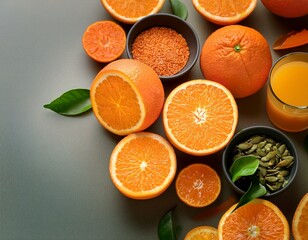 top view flatlay composition of orange foods healthy diet vitamin rich antioxidant powerhouse nutrition vitamin d antioxidants