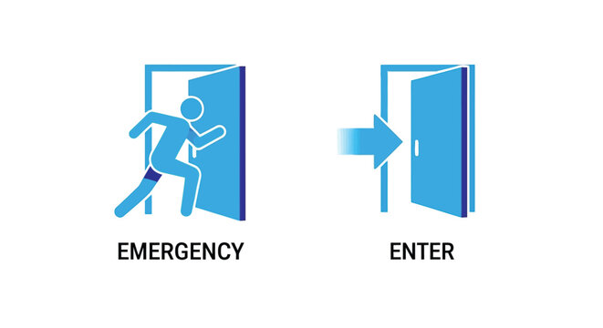 Vector illustration of emergency exit and enter door sign isolated on
