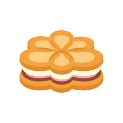 Delightful flower-shaped sandwich cookie illustration featuring sweet cream and rich chocolate filling, a charming dessert treat perfect for any occasion
