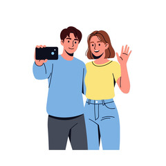 Joyful young couple digitally documenting their vibrant connection with a shared smartphone selfie, embracing a delightful moment