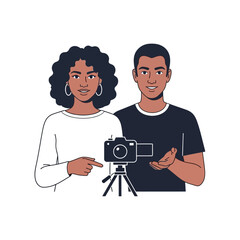 Diverse content creators couple capturing video for online platforms and social media engagement