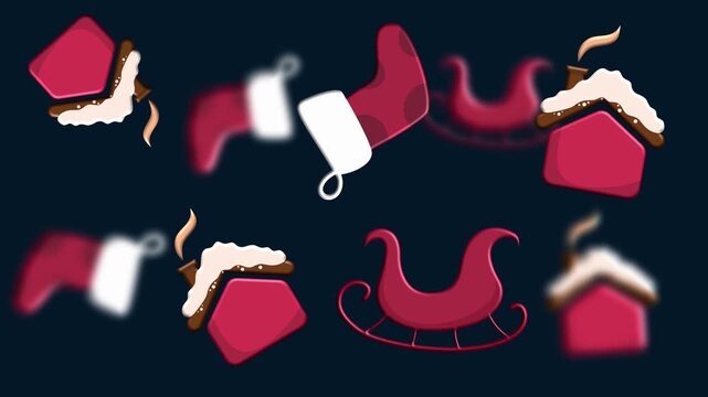 Flying santa sleigh elements floating festive icons