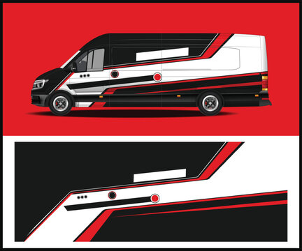 Vector graphic of a customized van with bold stripes and modern design