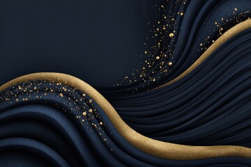 Deep blue abstract surface featuring glistening gold elements, dynamic composition with a warm glow, ideal for elegant event announcements