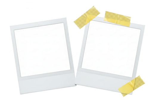 Two instant photo frames taped isolated on transparent background - Powered by Adobe