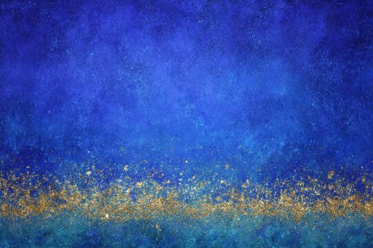 Rich blue backdrop adorned with shimmering gold specks, illuminated with gentle light, evoking a celebratory and luxurious mood for any occasion