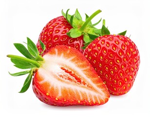 Ripe Red Strawberries on White Background