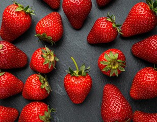 Ripe Red Strawberries on Dark Background