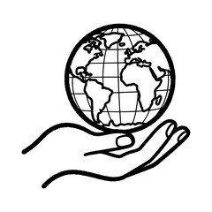 Minimalist Black Line Art Hand Holding World Globe Graphic