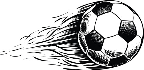 Dynamic soccer ball in motion with speed trail, sporting action