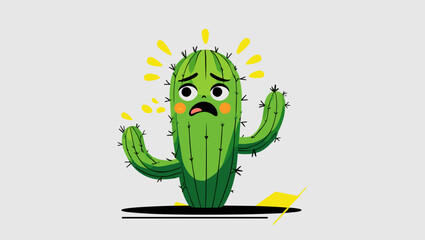 Cartoon cactus character with sad expression and blush in a minimalistic design