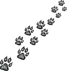 Animal paw print trail graphic design element on white background