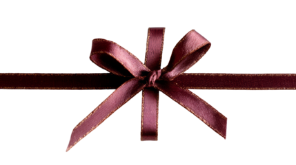 Elegant burgundy satin ribbon bow tied on a matching ribbon, perfect for gift wrapping and decorative purposes, showcasing luxury and sophistication. transparent background, isolated image
