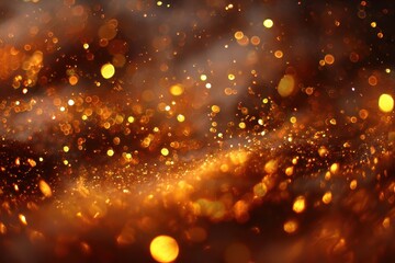 Macro shot of sparkling golden particles, bathed in gentle light, evoking a cozy, opulent holiday spirit and festive warmth