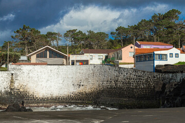 Traditional white walled house at Azores islands, Flores, Portugal