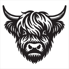Highland Cow Head Icon Black And White