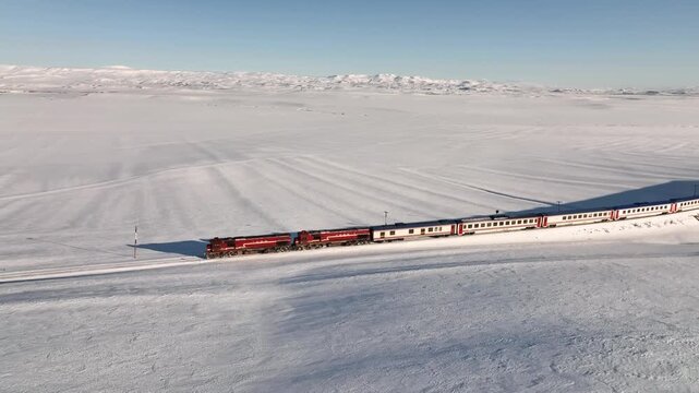 Eastern Express (Dogu Ekspresi) in the Winter Season Drone Video, Ankara to Kars Express, Kars Turkey (Turkiye)