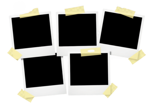 Collage of instant photo frames isolated on transparent background