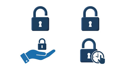 Vector illustration of collection of blue padlock icons isolated on for security use