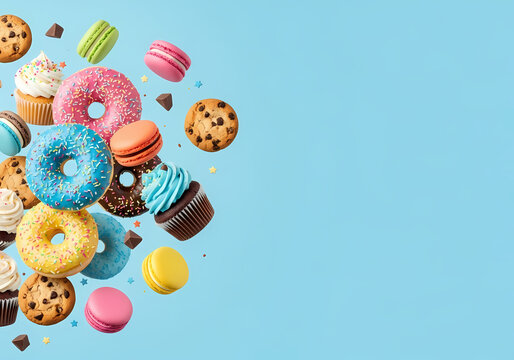 lying Donuts, Cupcakes, and Macarons Sweet Dessert