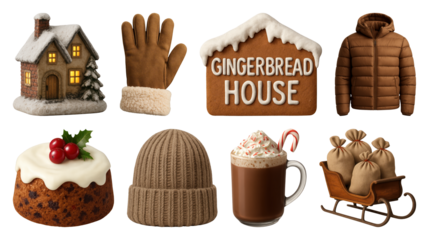 PNG Cozy winter holiday essentials, transparent background