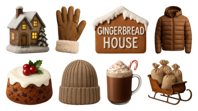 PNG Cozy winter holiday essentials, transparent background