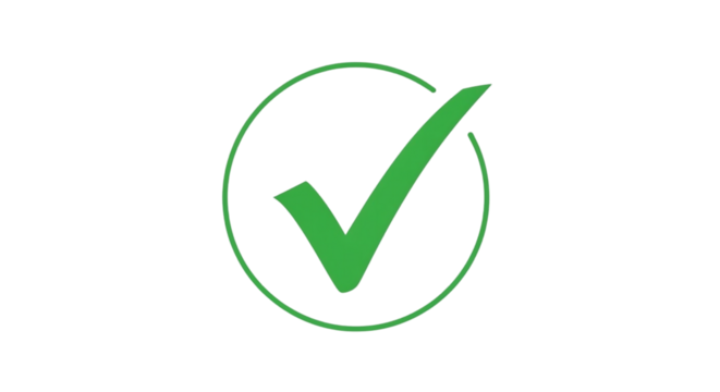 Bright green checkmark symbol inside a glowing white oval outline on a stark black background signifying completion and success - Powered by Adobe