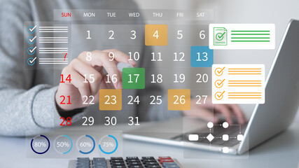 Businessman working on agenda event appointment reminder schedule calendar management productivity planning strategy business concept
