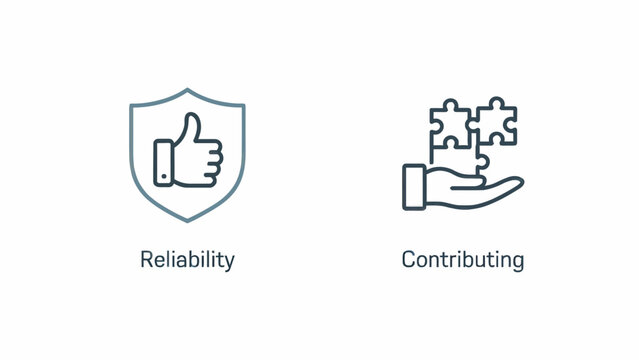 Reliability and Contributing Icons Representing Trust and Collaboration in Business and Society Initiatives and Solutions for a Better Future