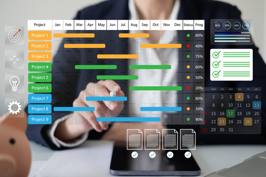 Professional entrepreneur businessman working on project corporate business management dashboard deadline report leader workflow strategy planning improve success outcome sales diagram network laptop