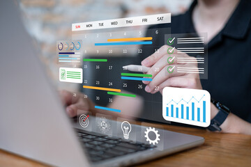 Businessman improve workflow efficiency productivity schedule calendar management task planning project timeline organization strategy concept