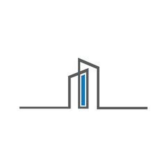 Minimalist building line art, suitable for architecture, urban real estate, or modern city branding.