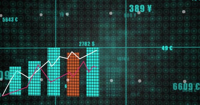 On data update, tiled bars rising, trend lines tracing peaks, markers moving, showing market gains